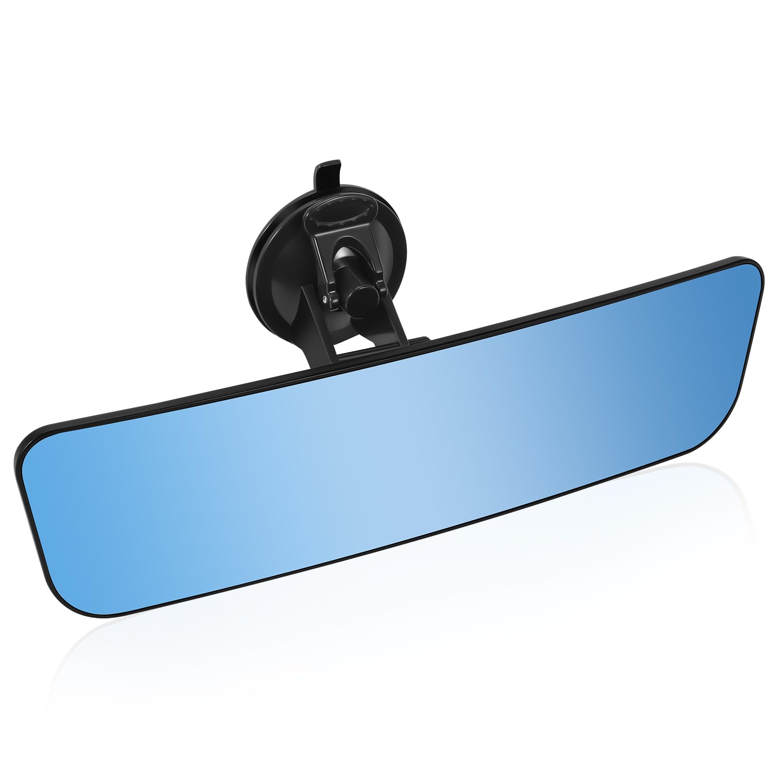 12'' Large Anti Glare Rear View Mirror with Suction Cup, Stick on Universal Frameless Inside Rearview Blue Mirror with Parabolic